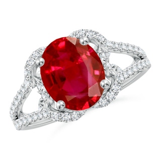 10x8mm AAA Classic Oval Ruby Couture Engagement Ring in P950 Platinum