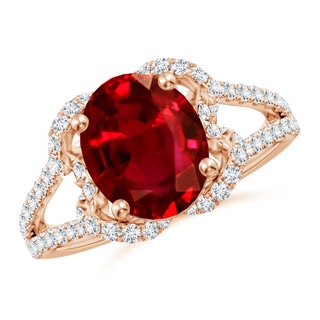 10x8mm AAAA Classic Oval Ruby Couture Engagement Ring in Rose Gold