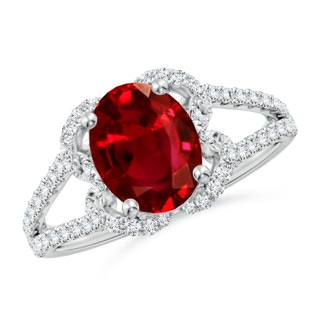 9x7mm AAAA Classic Oval Ruby Couture Engagement Ring in P950 Platinum