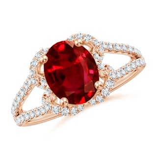 9x7mm AAAA Classic Oval Ruby Couture Engagement Ring in Rose Gold