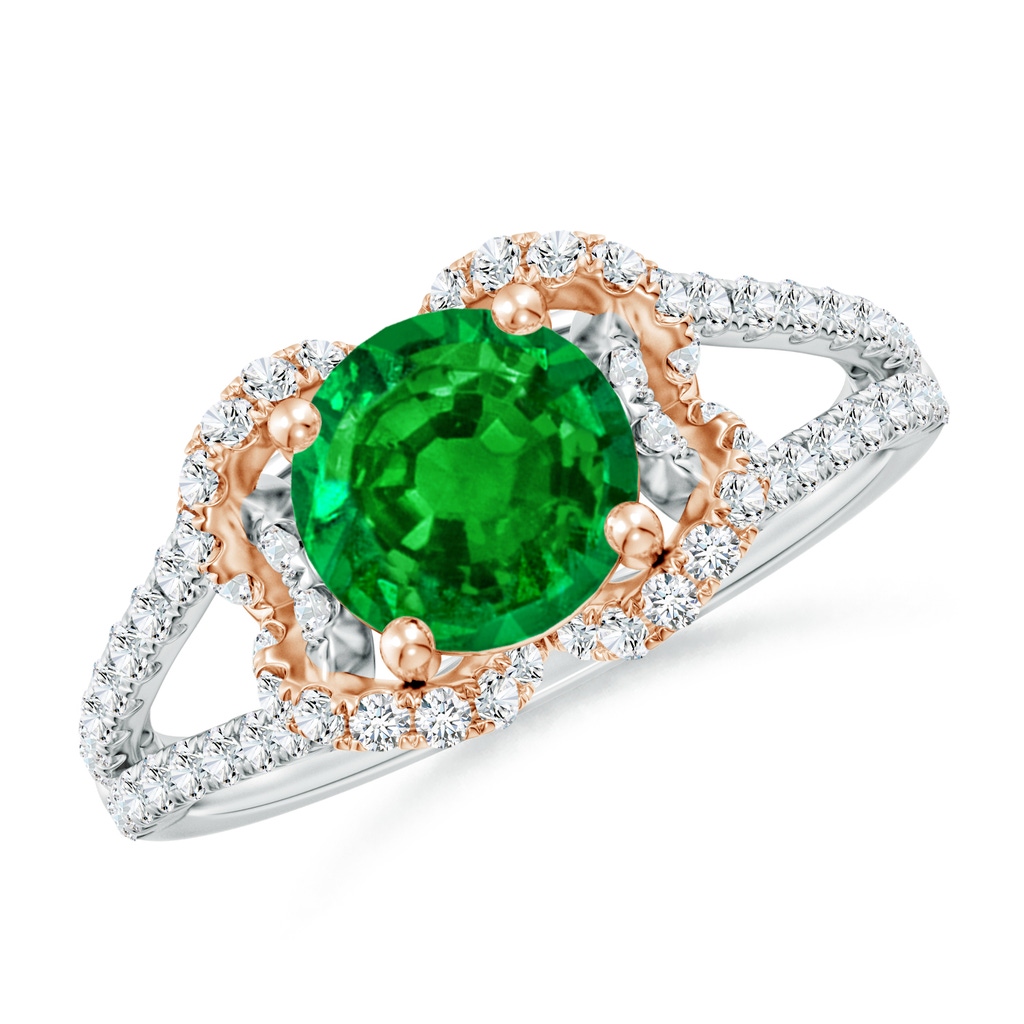 7mm AAAA Classic Round Emerald Couture Engagement Ring in White Gold Rose Gold