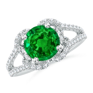 8mm AAAA Classic Round Emerald Couture Engagement Ring in P950 Platinum