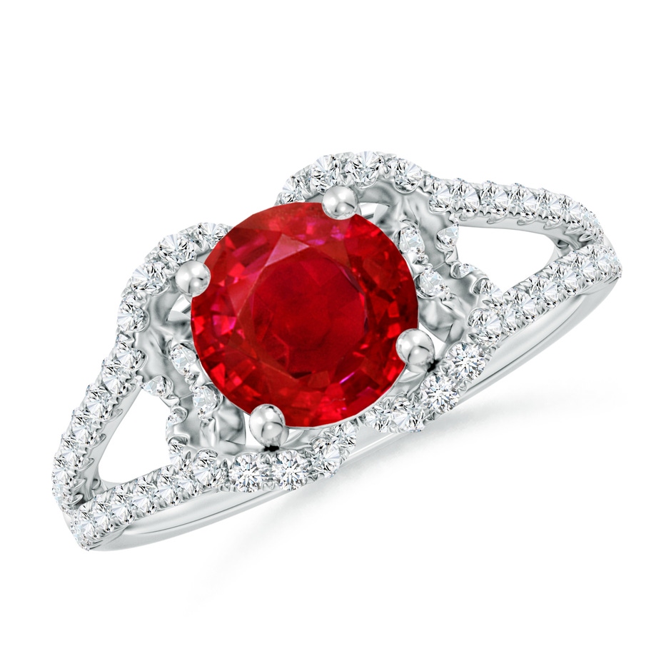 7mm AAA Classic Round Ruby Couture Engagement Ring in White Gold 