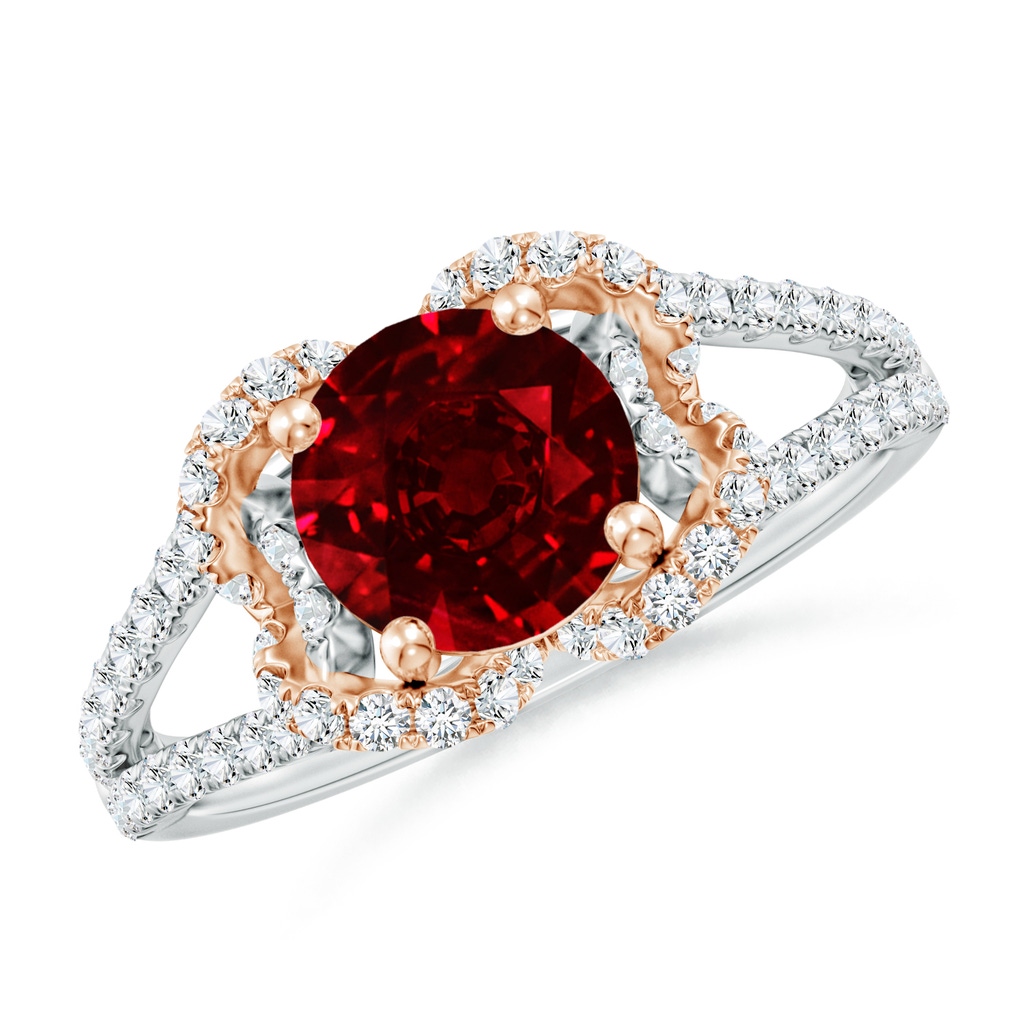 7mm AAAA Classic Round Ruby Couture Engagement Ring in White Gold Rose Gold