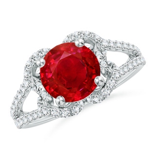 8mm AAA Classic Round Ruby Couture Engagement Ring in P950 Platinum