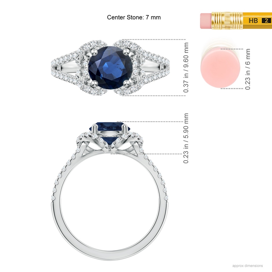 7mm AA Classic Round Blue Sapphire Couture Engagement Ring in P950 Platinum ruler