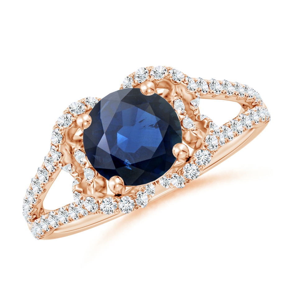 7mm AA Classic Round Blue Sapphire Couture Engagement Ring in Rose Gold 