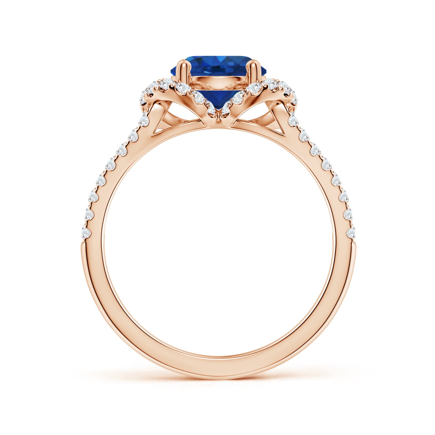 7mm AAA Classic Round Blue Sapphire Couture Engagement Ring in Rose Gold