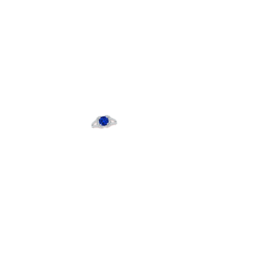 7mm AAAA Classic Round Blue Sapphire Couture Engagement Ring in P950 Platinum hand