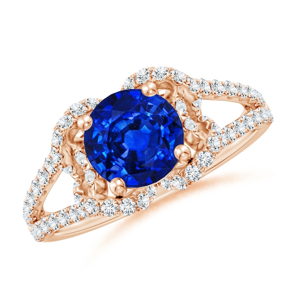 7mm AAAA Classic Round Blue Sapphire Couture Engagement Ring in Rose Gold 