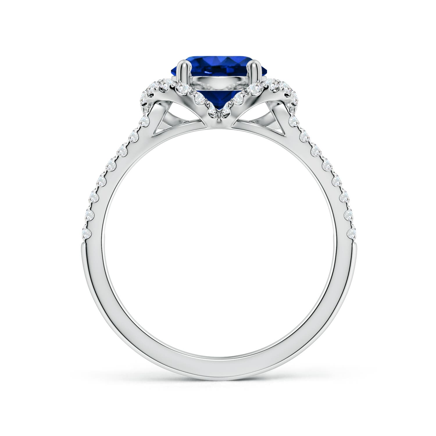 7mm AAAA Classic Round Blue Sapphire Couture Engagement Ring in White Gold