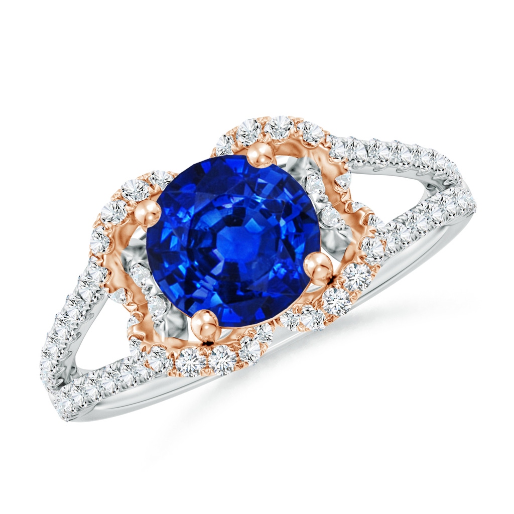 7mm AAAA Classic Round Blue Sapphire Couture Engagement Ring in White Gold Rose Gold