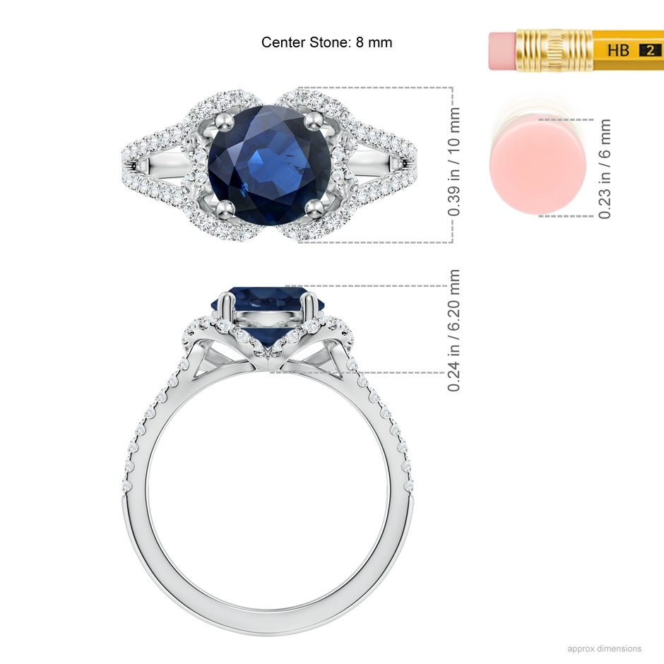 8mm AA Classic Round Blue Sapphire Couture Engagement Ring in P950 Platinum ruler