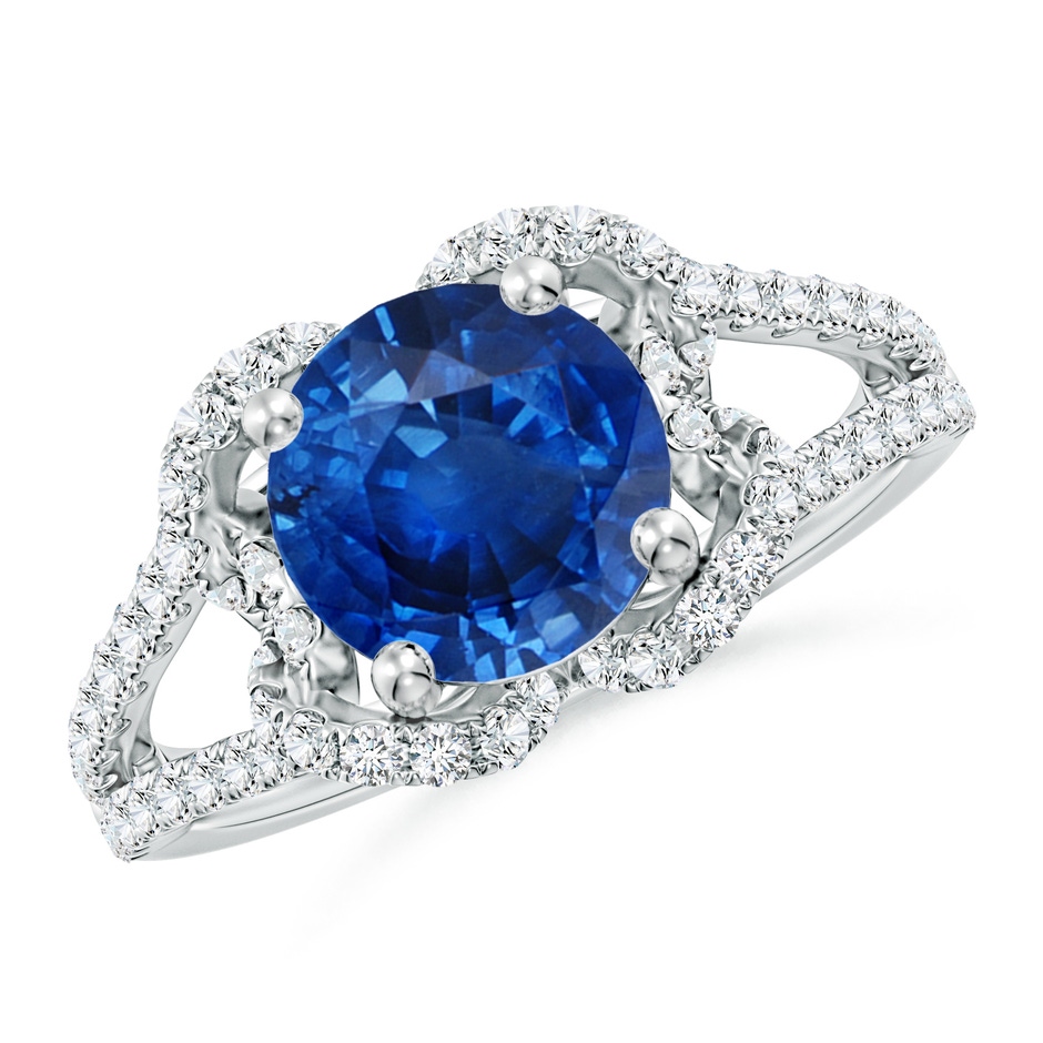 8mm AAA Classic Round Blue Sapphire Couture Engagement Ring in P950 Platinum 