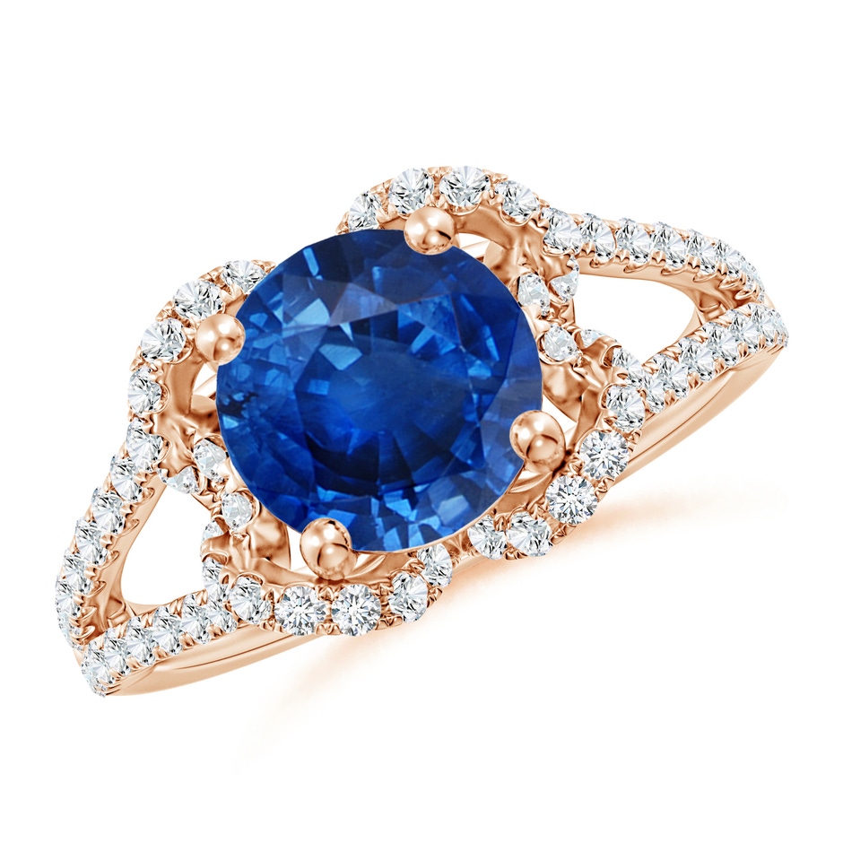 8mm AAA Classic Round Blue Sapphire Couture Engagement Ring in Rose Gold 