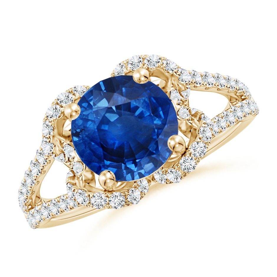 8mm AAA Classic Round Blue Sapphire Couture Engagement Ring in Yellow Gold 