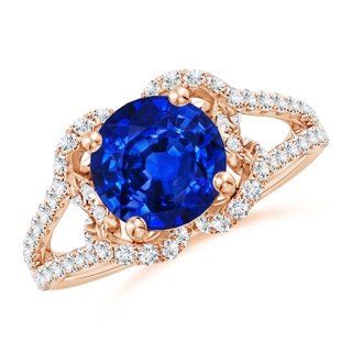 8mm AAAA Classic Round Blue Sapphire Couture Engagement Ring in 10K Rose Gold