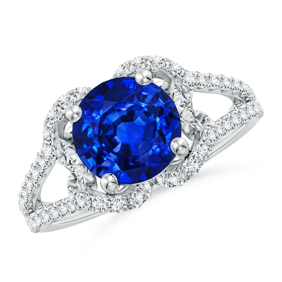 8mm Lab-Grown Classic Round Blue Sapphire Couture Engagement Ring in White Gold 