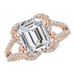 10x7mm IJI1I2 Classic Emerald-Cut Diamond Couture Engagement Ring in 9K Rose Gold