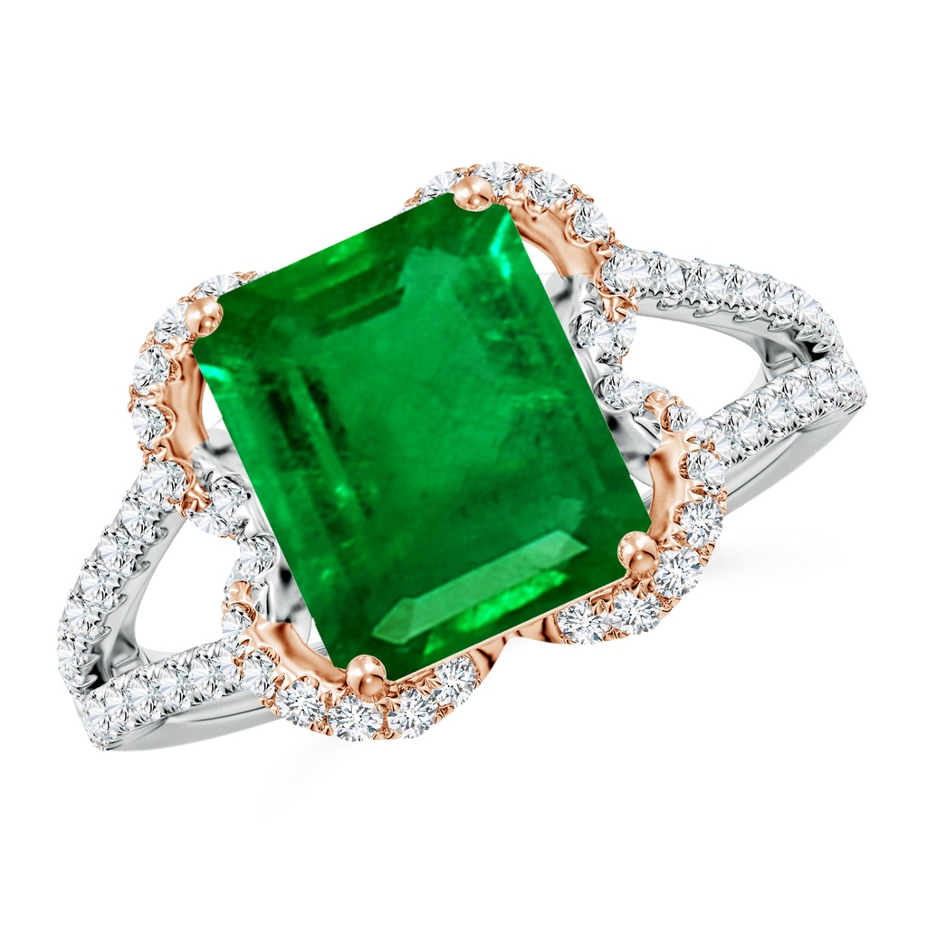 10x8mm AAAA Classic Emerald-Cut Emerald Couture Engagement Ring in White Gold Rose Gold