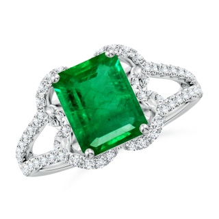 9x7mm AAA Classic Emerald-Cut Emerald Couture Engagement Ring in P950 Platinum