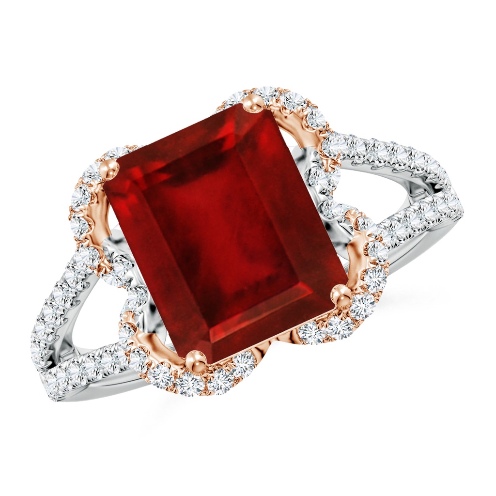 10x8mm AAAA Classic Emerald-Cut Ruby Couture Engagement Ring in White Gold Rose Gold