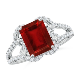 9x7mm AAAA Classic Emerald-Cut Ruby Couture Engagement Ring in P950 Platinum