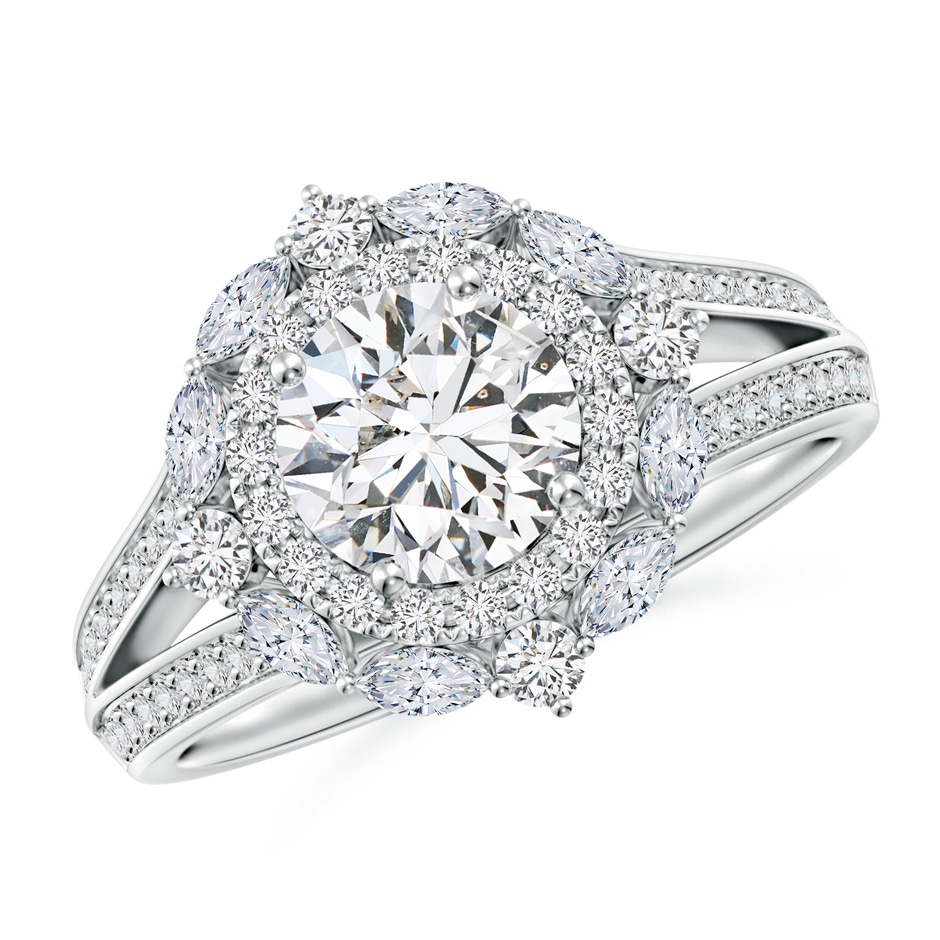 6.4mm HSI2 Ornate Round Diamond Halo Engagement Ring in White Gold 