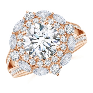 8.1mm GVS2 Ornate Round Diamond Halo Engagement Ring in 18K Rose Gold