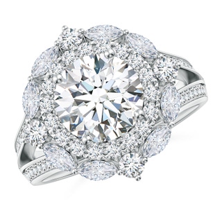 8.1mm GVS2 Ornate Round Diamond Halo Engagement Ring in P950 Platinum