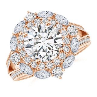 8.1mm HSI2 Ornate Round Diamond Halo Engagement Ring in Rose Gold