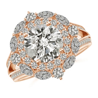 8.1mm KI3 Ornate Round Diamond Halo Engagement Ring in Rose Gold