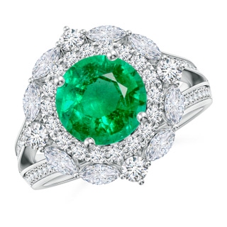 8mm AAA Ornate Round Emerald Halo Engagement Ring in P950 Platinum