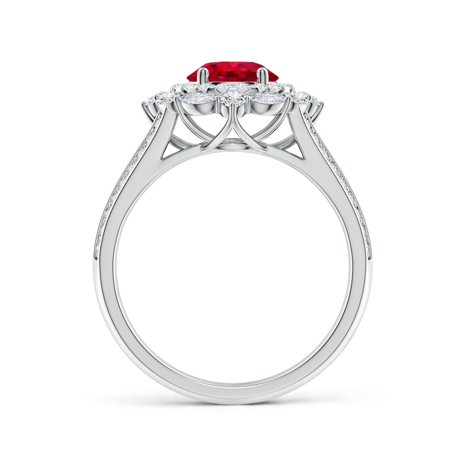 6.5mm AAA Ornate Round Ruby Halo Engagement Ring in White Gold Side 199