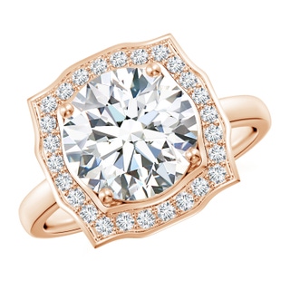 9.2mm GVS2 Art Deco Inspired Round Diamond Halo Engagement Ring in Rose Gold