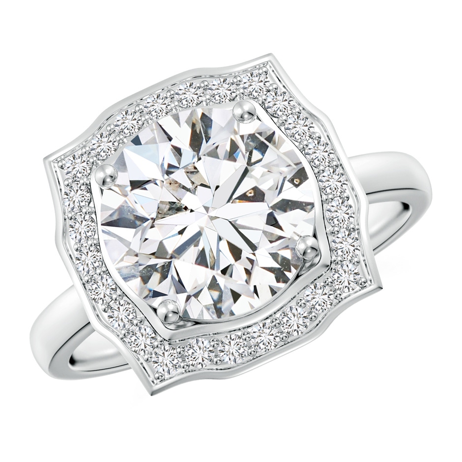 9.2mm HSI2 Art Deco Inspired Round Diamond Halo Engagement Ring in White Gold 