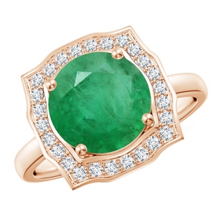 9mm A Art Deco Inspired Round Emerald Halo Engagement Ring in 10K Rose Gold