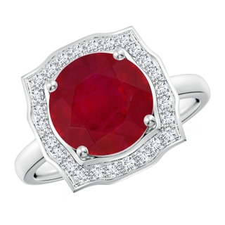 9mm AA Art Deco Inspired Round Ruby Halo Engagement Ring in P950 Platinum