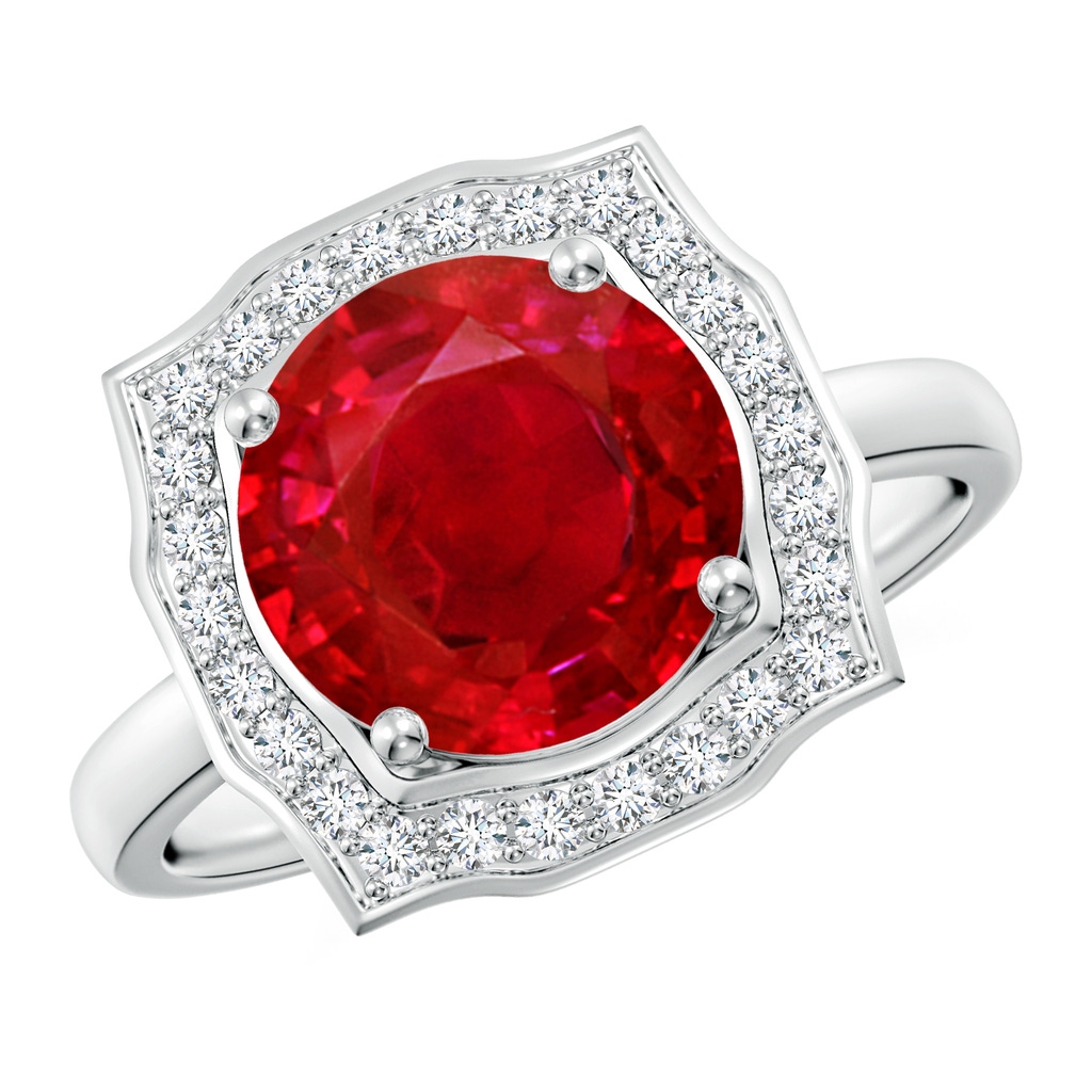 9mm AAA Art Deco Inspired Round Ruby Halo Engagement Ring in White Gold