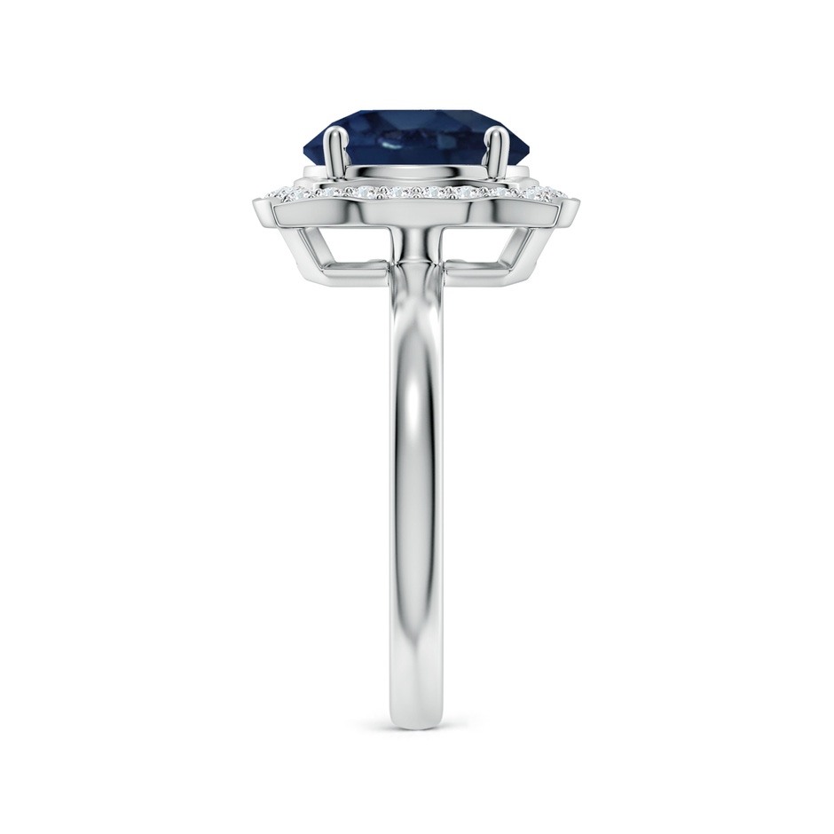 9mm AA Art Deco Inspired Round Blue Sapphire Halo Engagement Ring in White Gold side 299