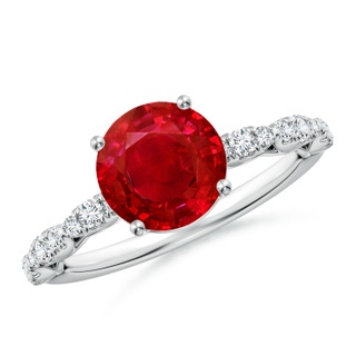 8mm AAA Classic Round Ruby Crescent Engagement Ring in P950 Platinum