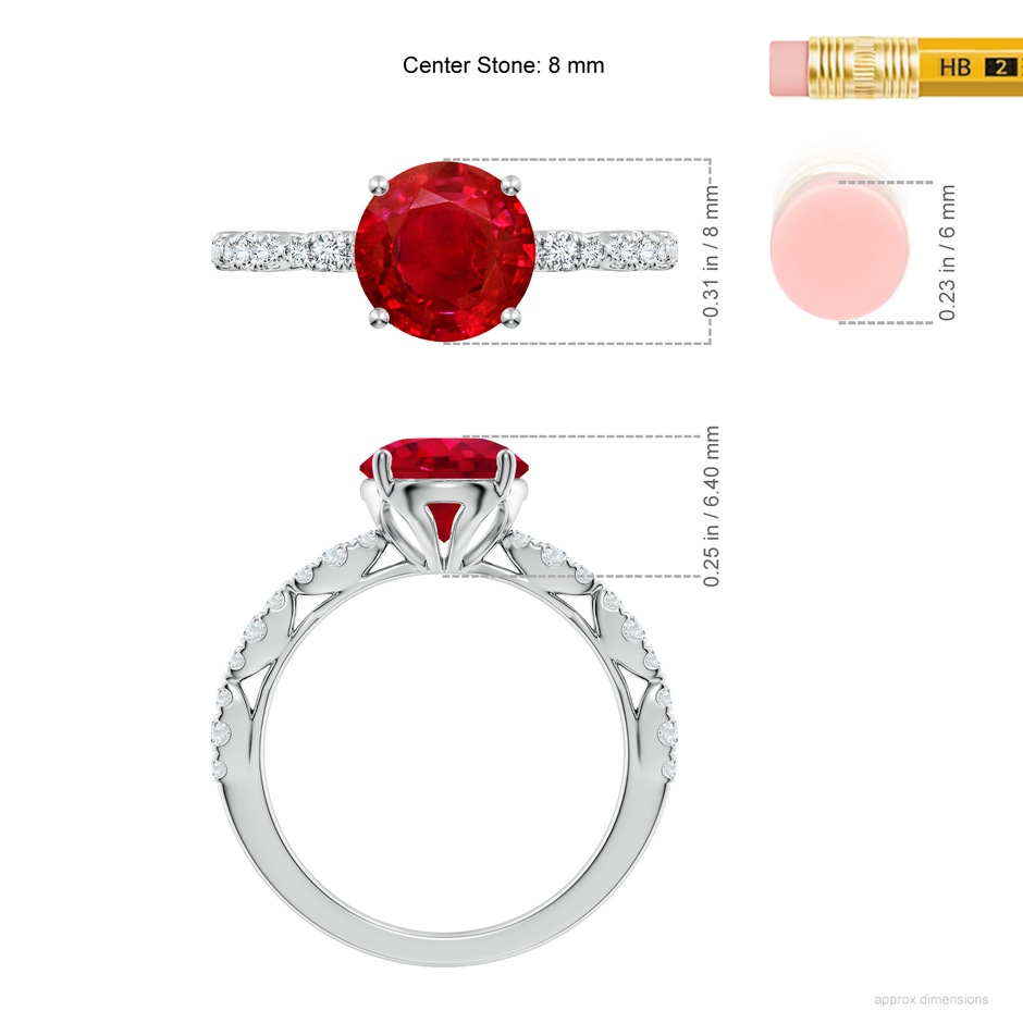 8mm AAA Classic Round Ruby Crescent Engagement Ring in White Gold ruler