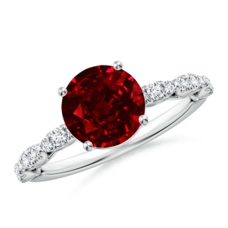 8mm AAAA Classic Round Ruby Crescent Engagement Ring in P950 Platinum