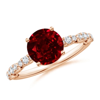 8mm AAAA Classic Round Ruby Crescent Engagement Ring in Rose Gold