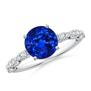 8mm AAAA Classic Round Blue Sapphire Crescent Engagement Ring in P950 Platinum