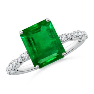 10x8mm AAAA Classic Emerald-Cut Emerald Crescent Engagement Ring in P950 Platinum