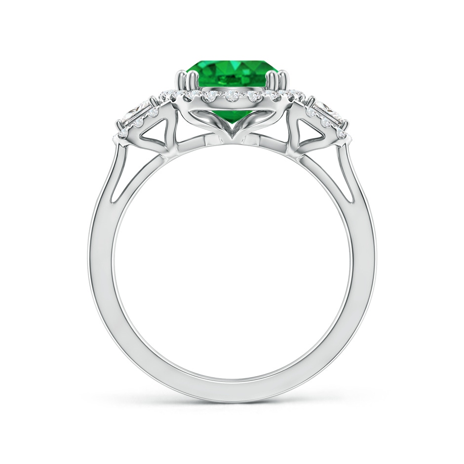 10x8mm AAA Three Stone Oval Emerald and Trapezoid Diamond Halo Engagement Ring in White Gold side 199