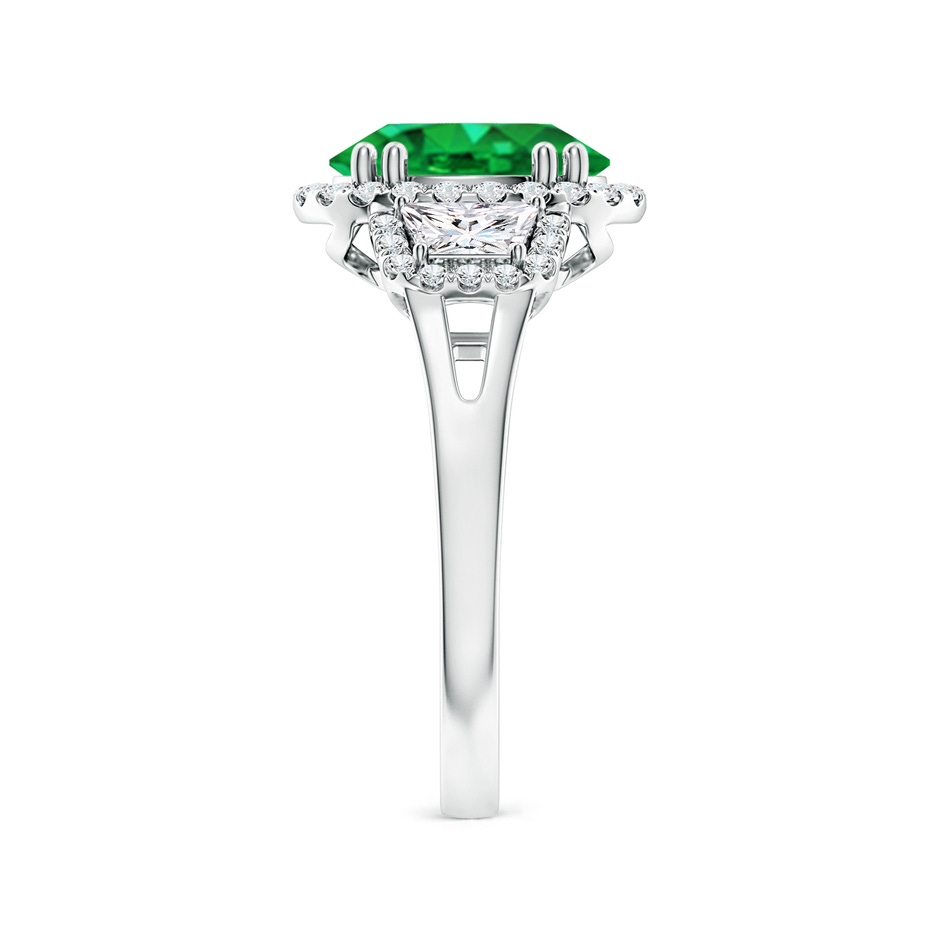 10x8mm AAA Three Stone Oval Emerald and Trapezoid Diamond Halo Engagement Ring in White Gold side 299