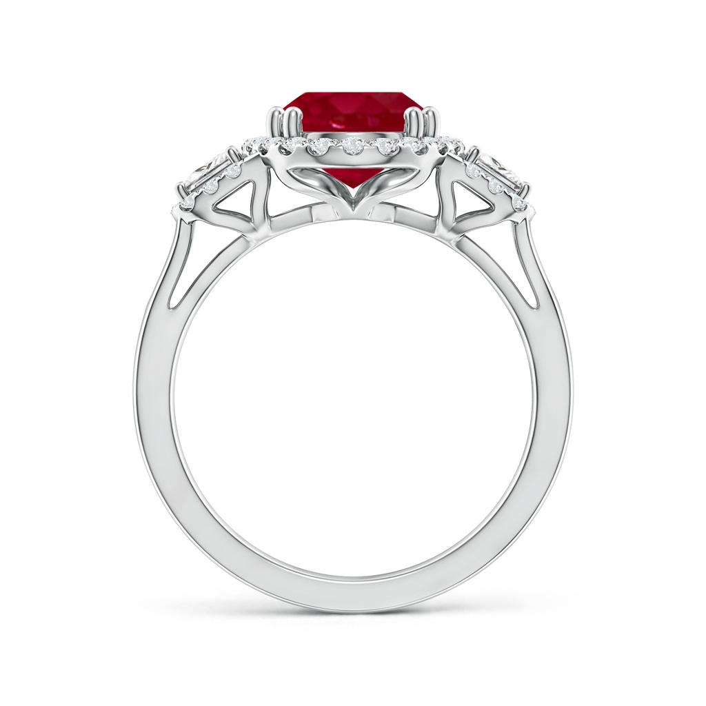 10x8mm AA Three Stone Oval Ruby and Trapezoid Diamond Halo Engagement Ring in White Gold - side 199