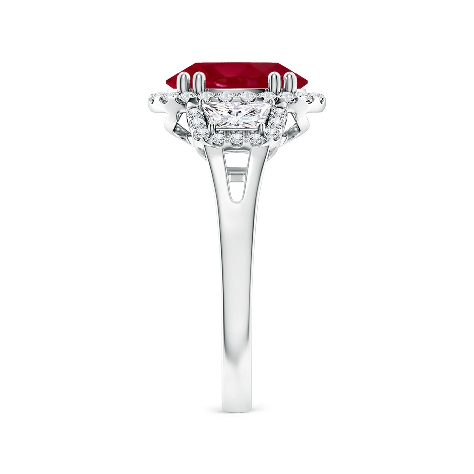 10x8mm AA Three Stone Oval Ruby and Trapezoid Diamond Halo Engagement Ring in White Gold side 299